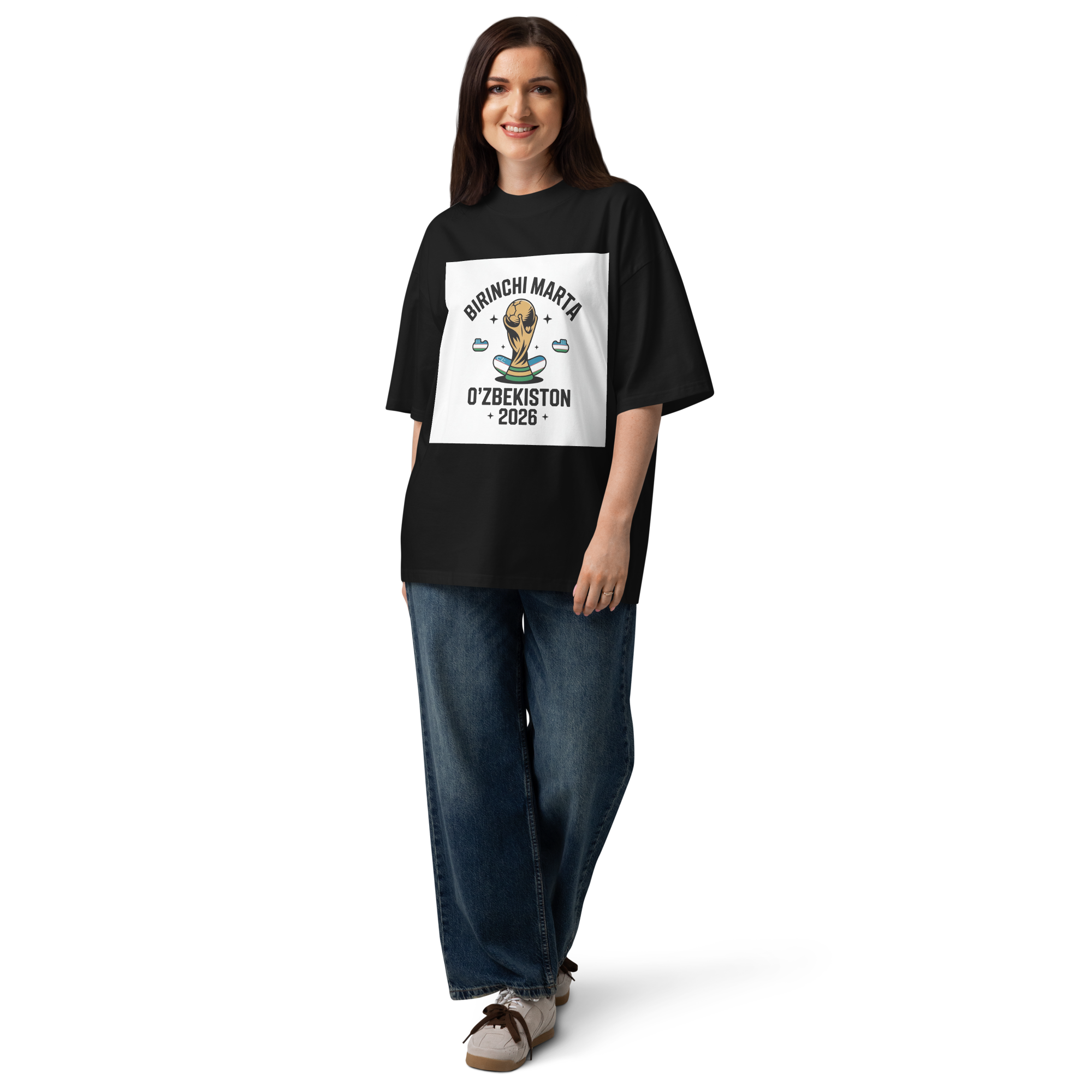 Birinchi Marta Uzbekistan 2026 World Cup trophy tee — black, detail view