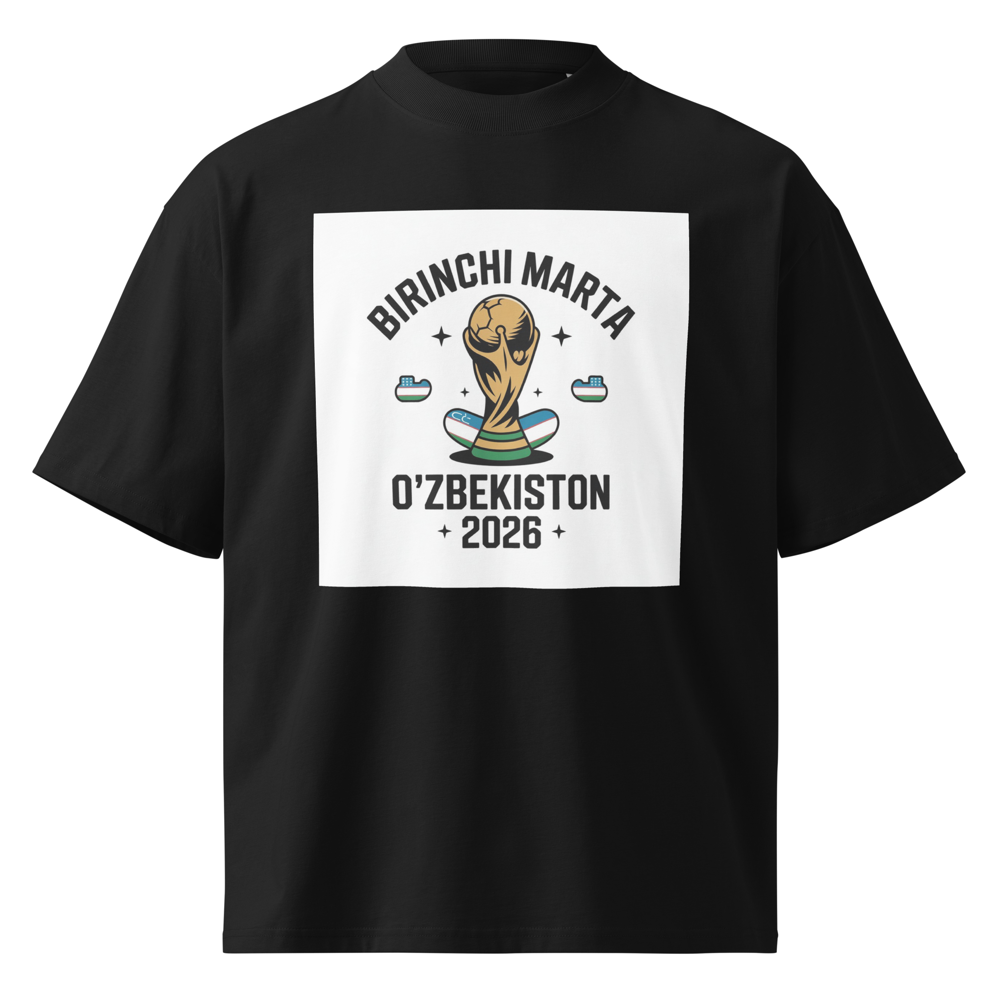 Birinchi Marta Uzbekistan 2026 World Cup trophy tee — black, front view