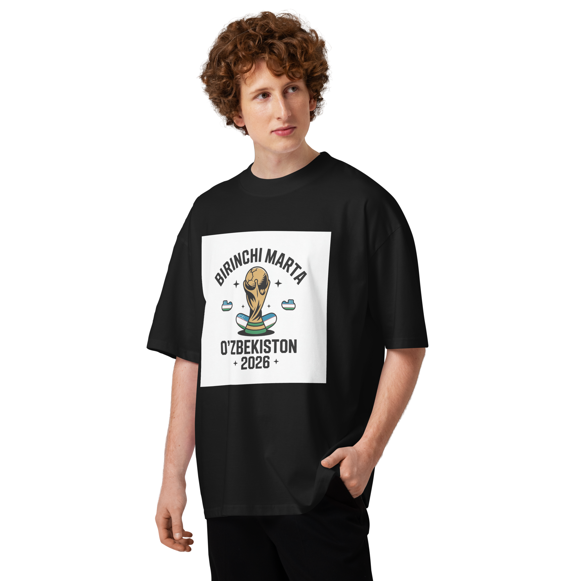 Birinchi Marta Uzbekistan 2026 World Cup trophy tee — black, front view