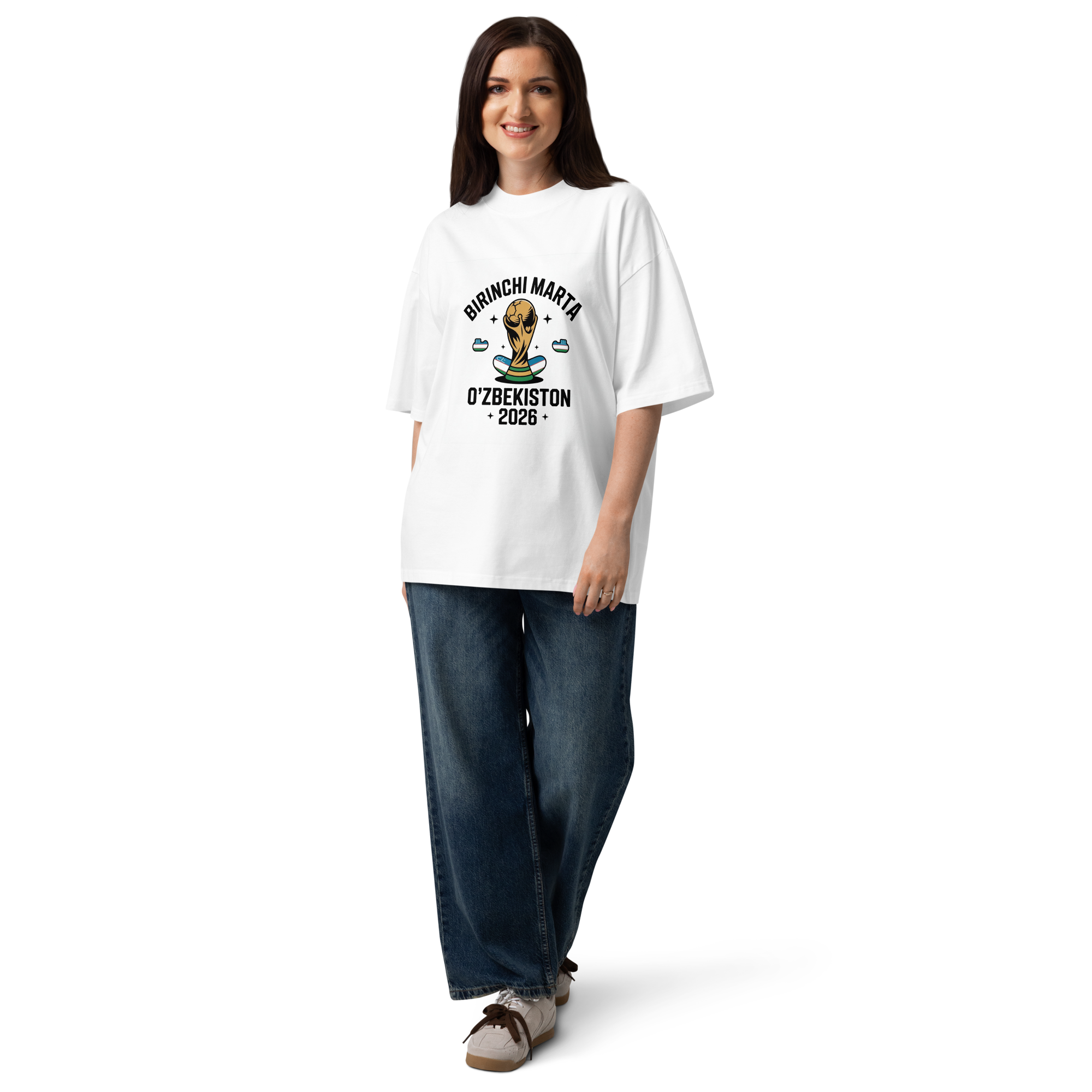 Birinchi Marta Uzbekistan 2026 World Cup trophy tee — white, detail view