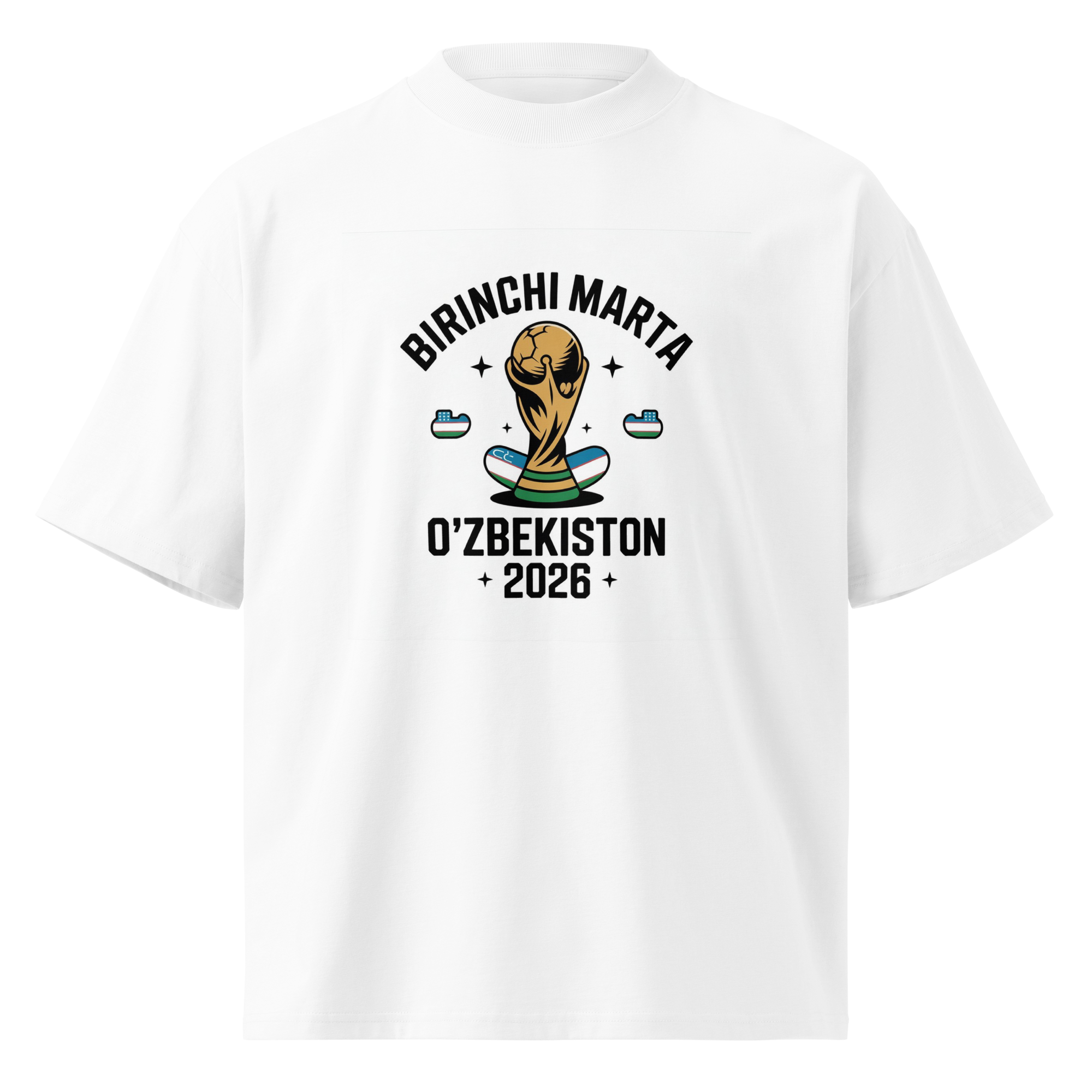 Birinchi Marta Uzbekistan 2026 World Cup trophy tee — white, front view
