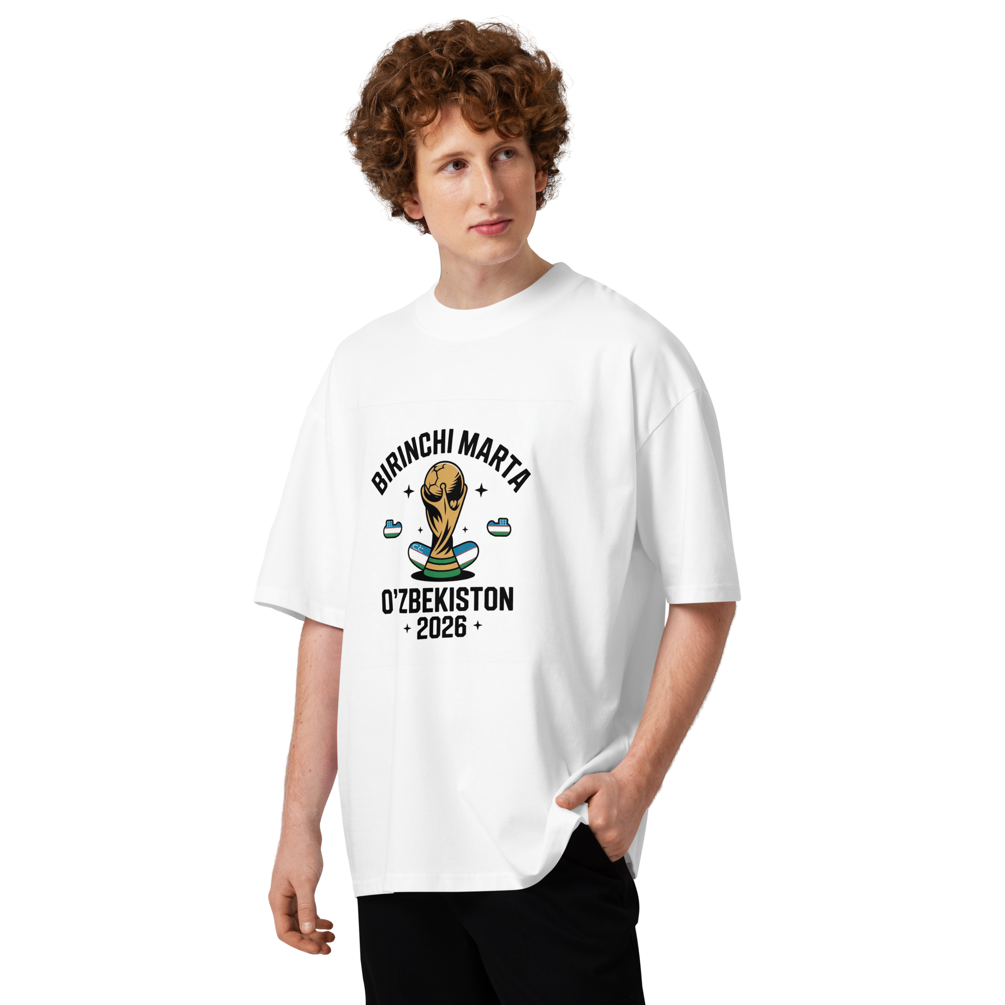 Birinchi Marta Uzbekistan 2026 World Cup trophy tee — white, front view