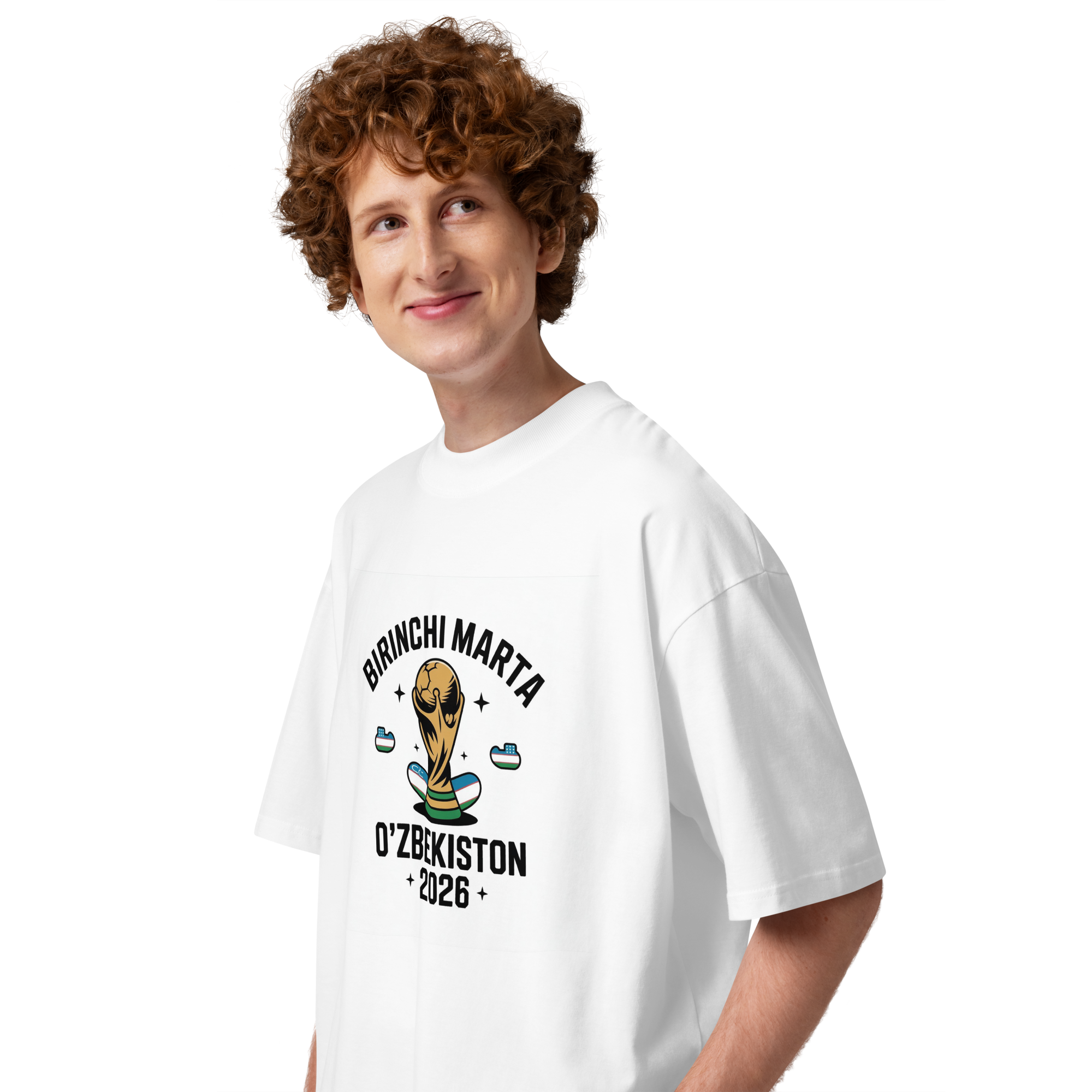 Birinchi Marta Uzbekistan 2026 World Cup trophy tee — white, side view