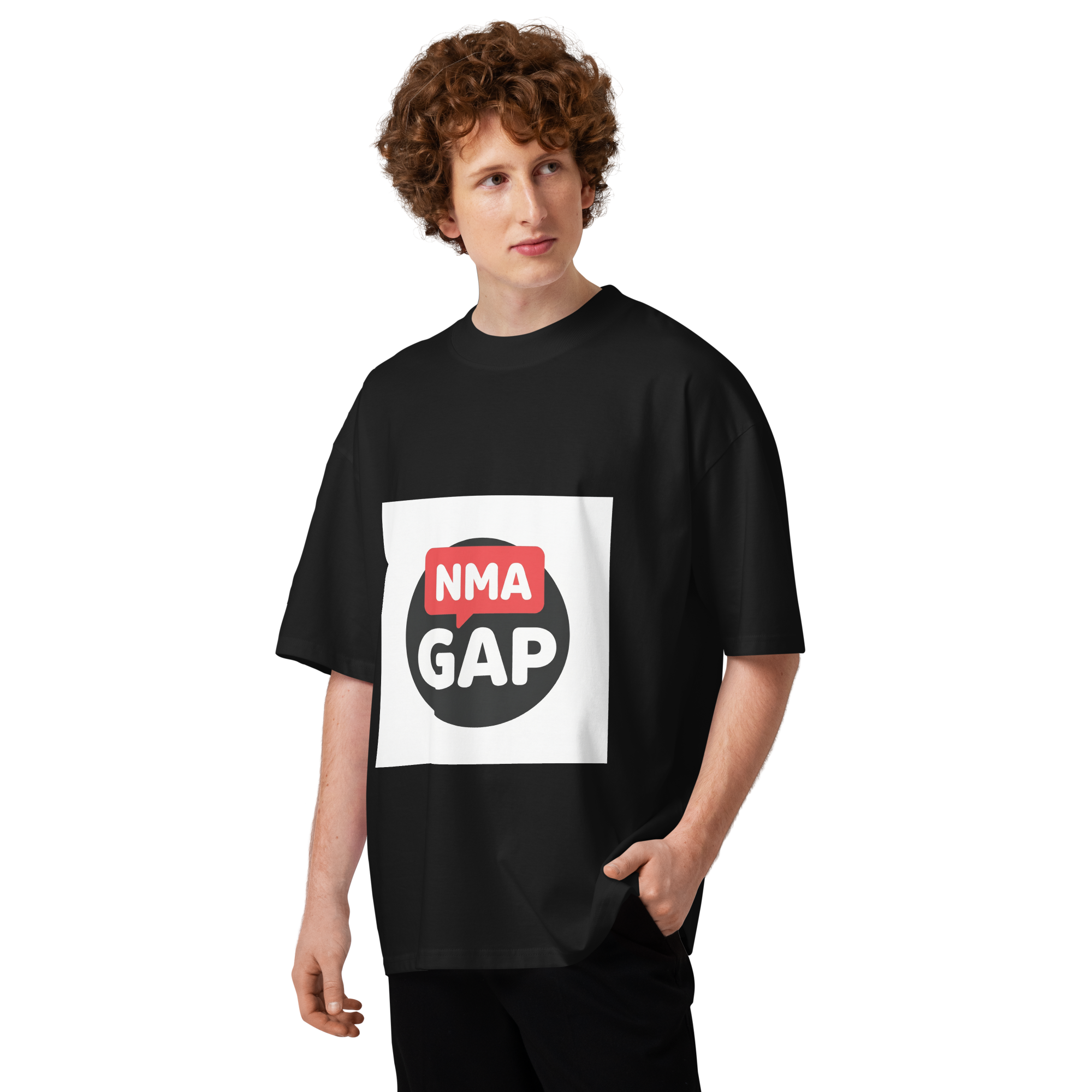 NMA GAP oversized organic cotton t-shirt — black, on model