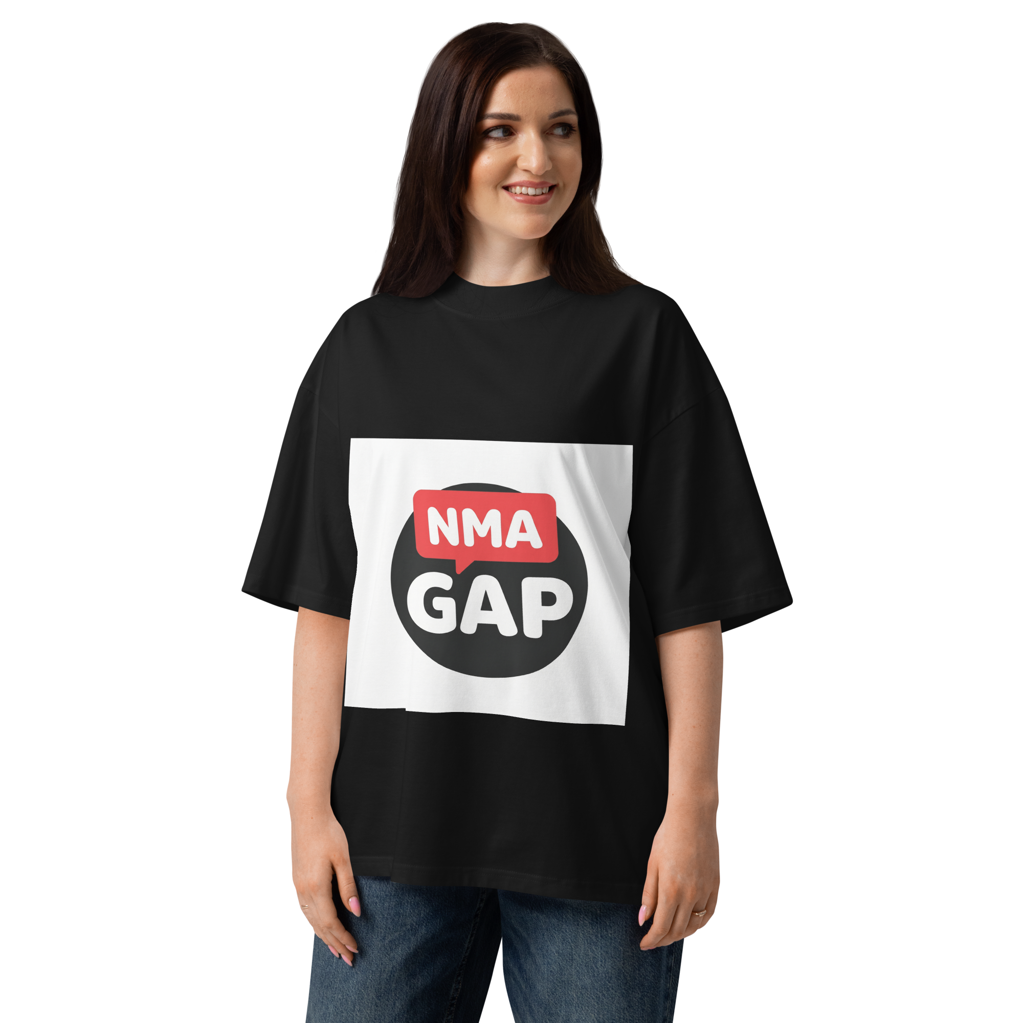 NMA GAP oversized organic cotton t-shirt — black, front detail