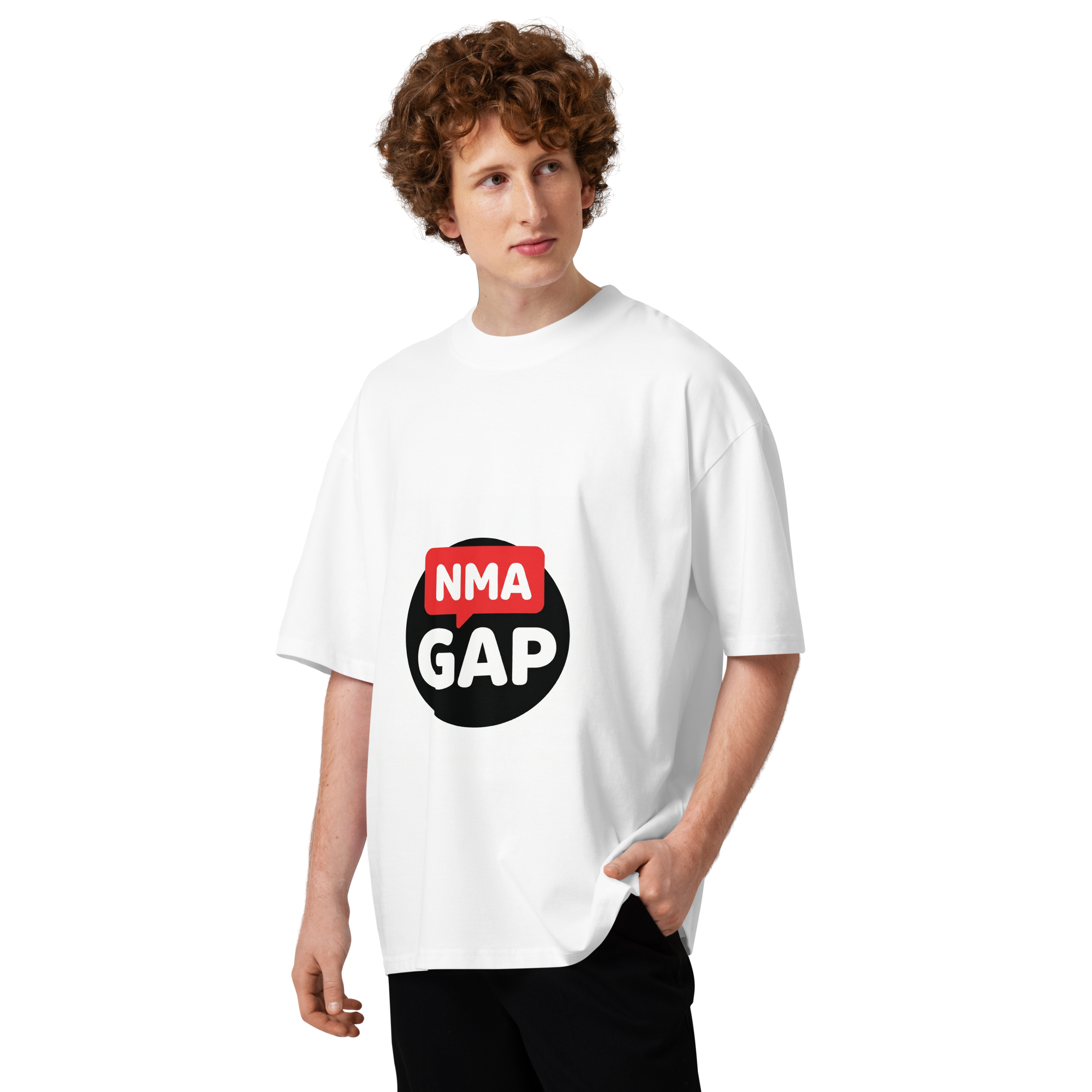 NMA GAP oversized organic cotton t-shirt — white, on model