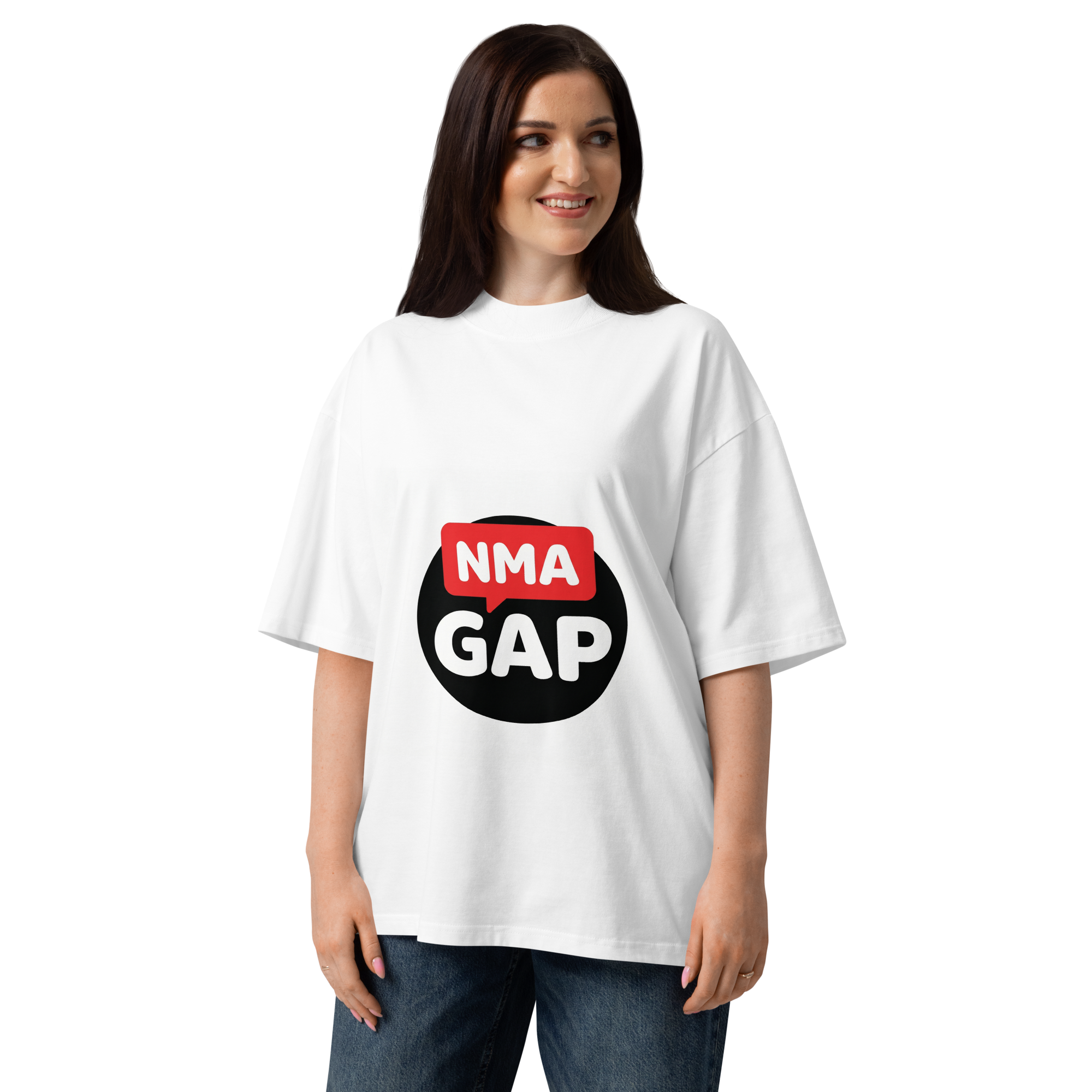 NMA GAP oversized organic cotton t-shirt — white, front detail