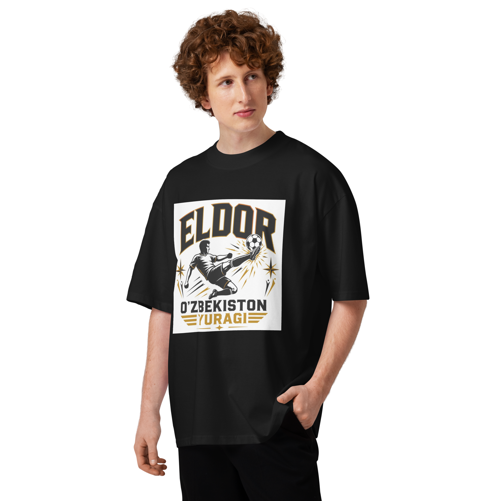 Eldor O'zbekiston Yuragi striker tribute tee — black, front view