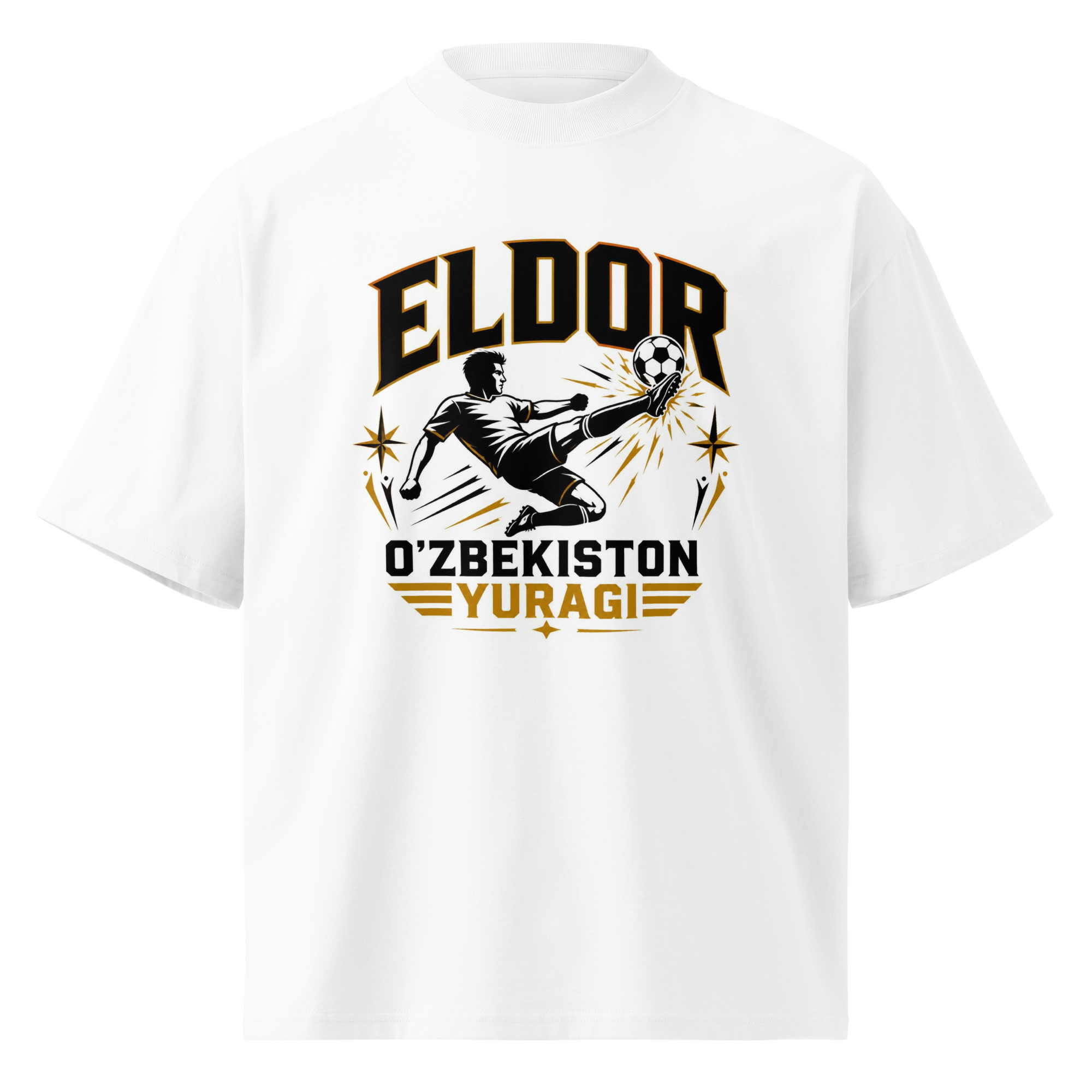 Eldor O'zbekiston Yuragi striker tribute tee — white, front view