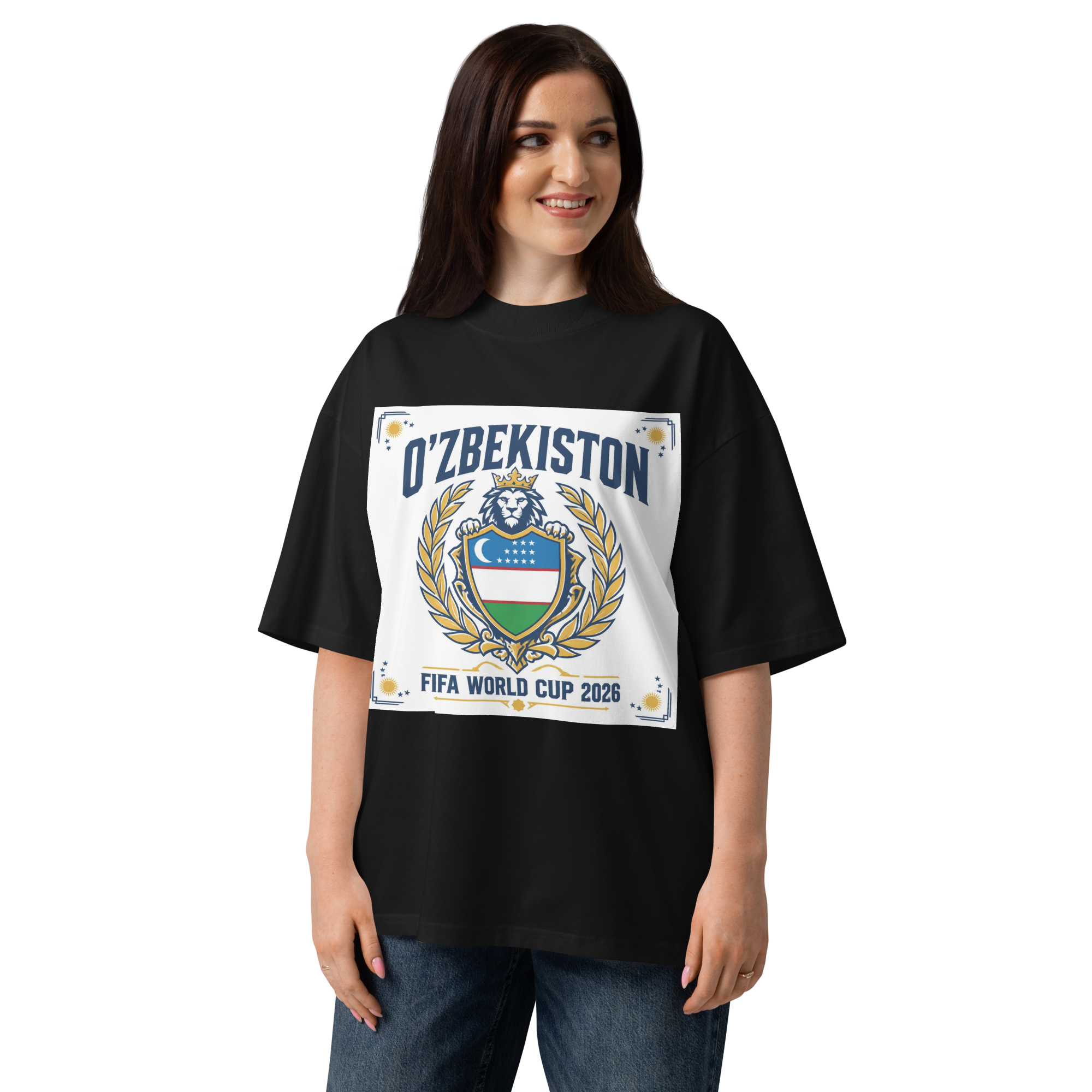 O'zbekiston FIFA World Cup 2026 royal crest tee — black, front view