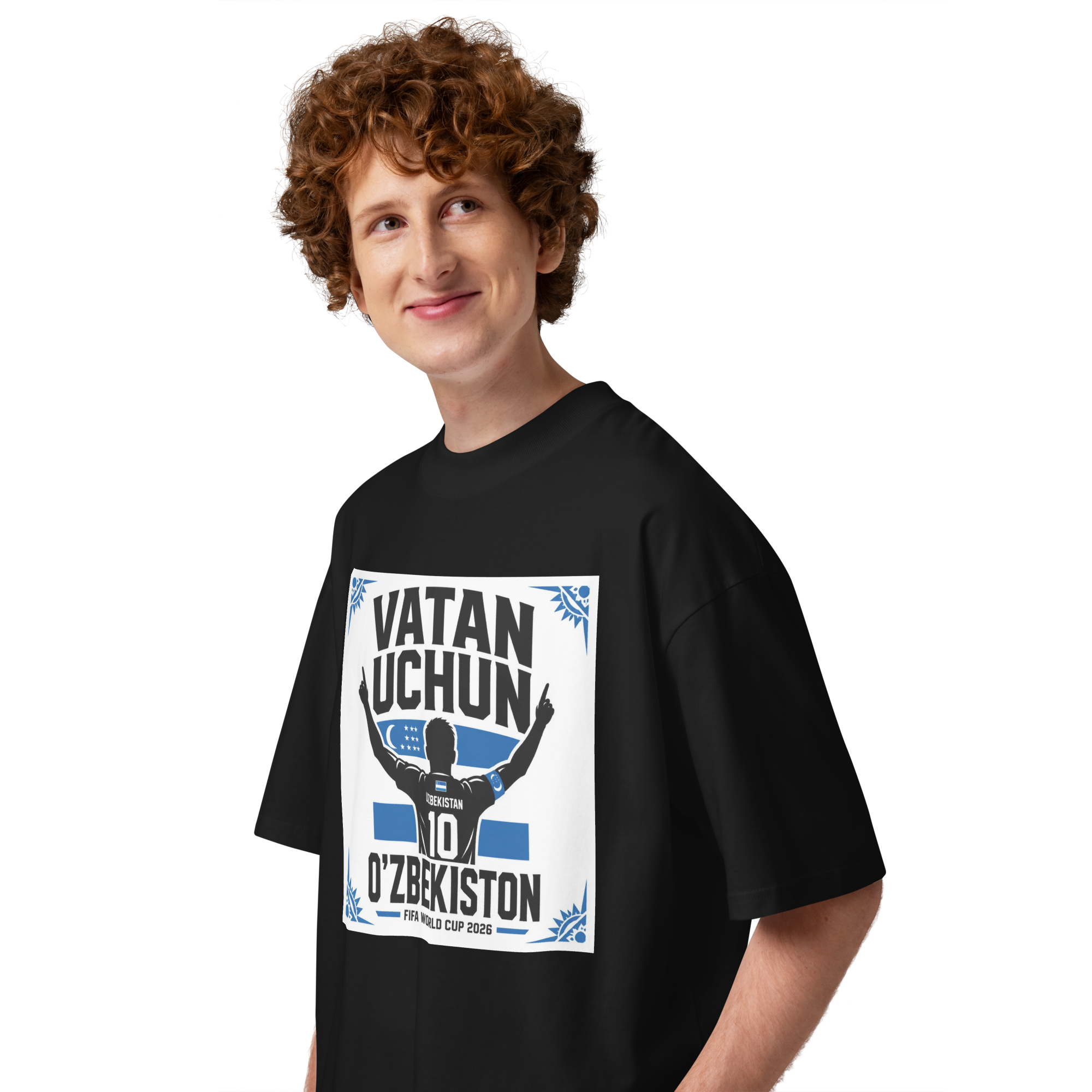 Vatan Uchun O'zbekiston #10 footballer silhouette tee — black, side view